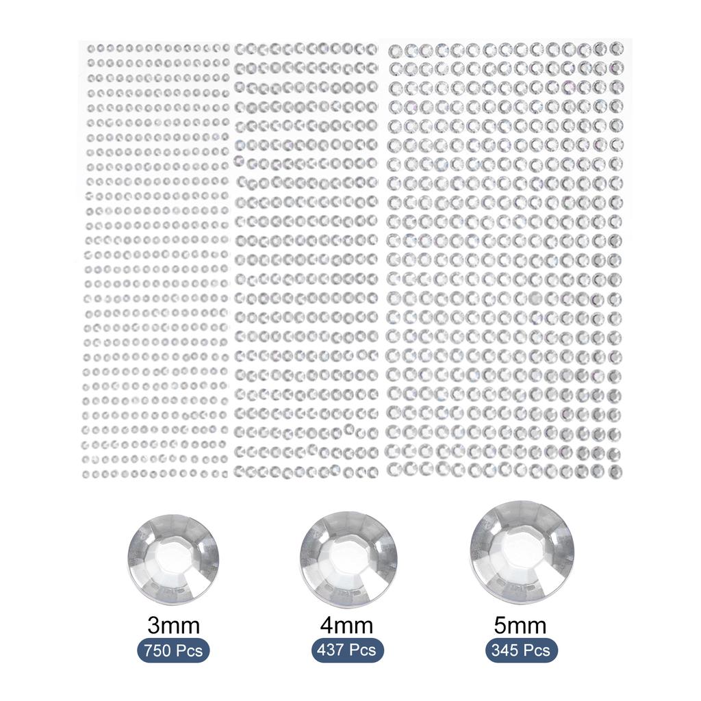1532Pcs 3Sheets Rhinestone Stickers 3/4/5 mm Self Adhesive Rhinestones Gems Glitter Stickers for DIY Decoration Craft Bags Glass