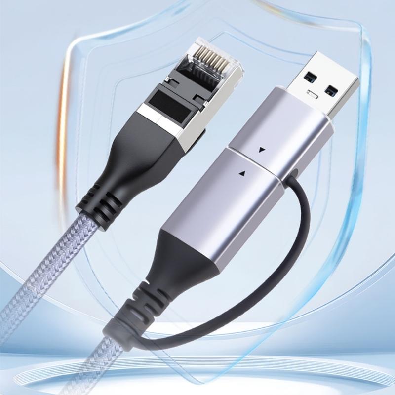 Кабели-конвертеры USB C в RJ45 Plug and Play Поддерживают гигабитные скорости Ethernet Конструкция из ПВХ в оплетке Для совместимости с несколькими устройствами