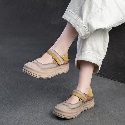 Модная обувь GKTINOO смешанных цветов в стиле ретро с круглым носком и толстой подошвой, новинка весны 2025 года, удобные женские туфли на плоской платформе из натуральной кожи