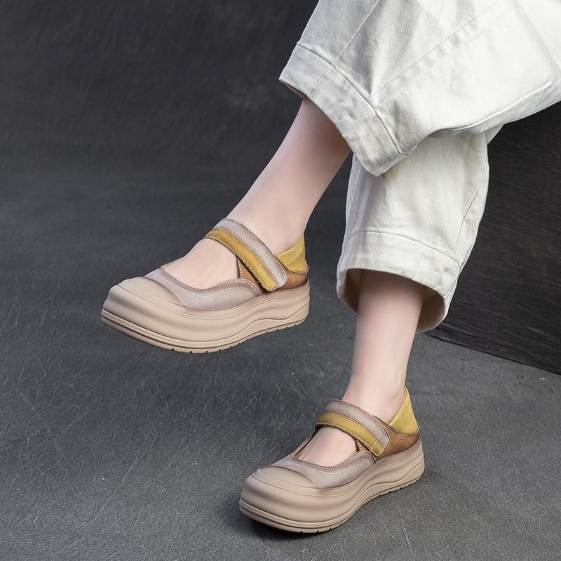 Johnature Туфли в стиле ретро с круглым носком и толстой подошвой, из натуральной кожи, удобные женские туфли на плоской платформе