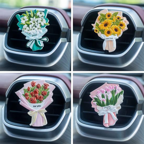 Car Air Freshener Flower Bouquet Exquisite Workmanship Various Scents Delicate Decoration Eco-friendly Interior Air Freshener Vent Clip