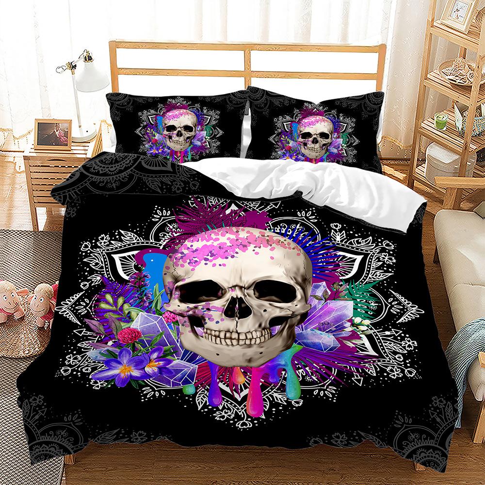 Комплект постельного белья с черепом, украшение в виде атмосферы ужасов на Хэллоуин, 2/3 шт. EU135 * 200, пододеяльник с головой черепа, мягкое украшение для спальни мальчиков