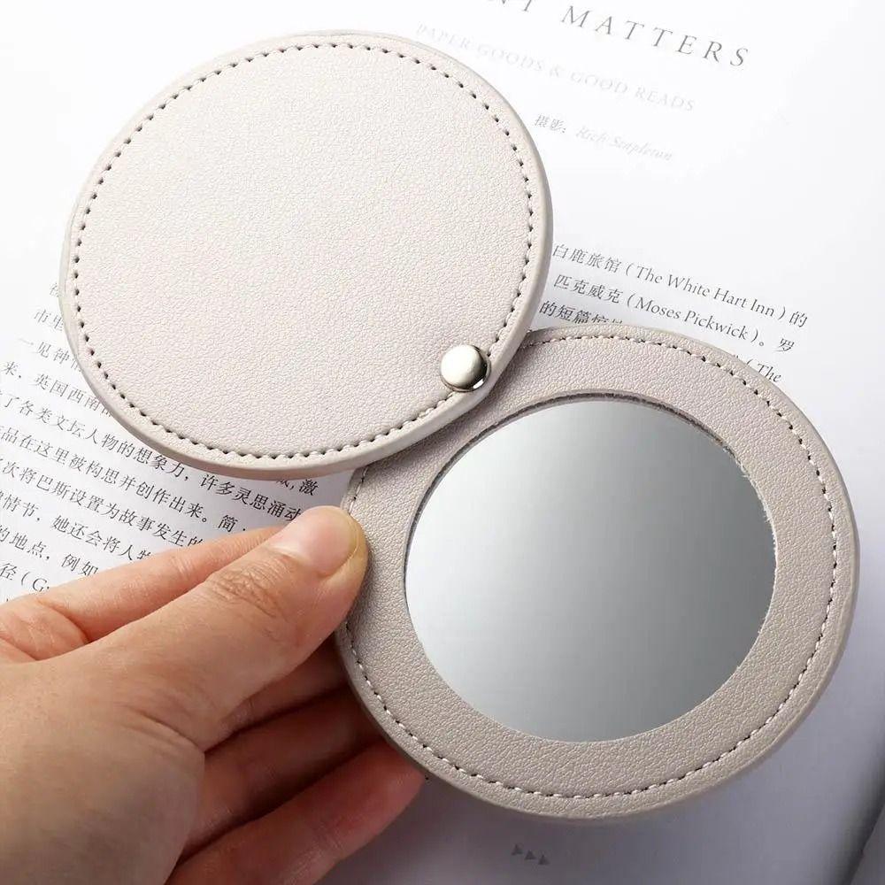 Pu Leather Makeup Mirror Round Pocket Mirror Portable Cosmetic Mirror