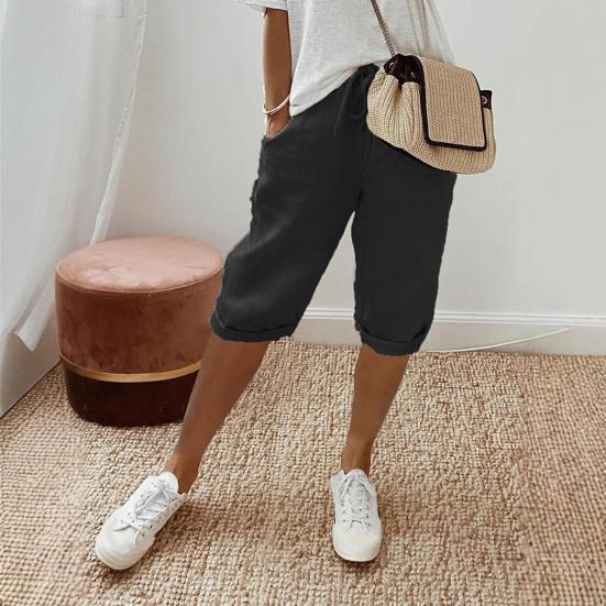 Женские брюки, свободные, с эластичной резинкой на талии, повседневные, однотонные, с карманами, длиной до колена, для повседневной носки, для спорта и пляжа