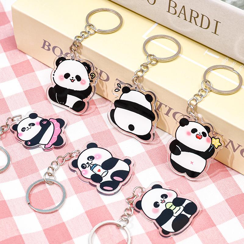 Cute DIY Cartoon Panda Acrylic Keychain Pendant Gift for Students