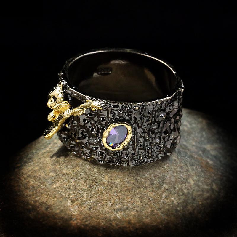 Серебряное Разноцветное Милое Кольцо с Котенком Черное Золото Для Женщин Свадебная Вечеринка Помолвка Путешествия Ювелирное Изделие Подарок
