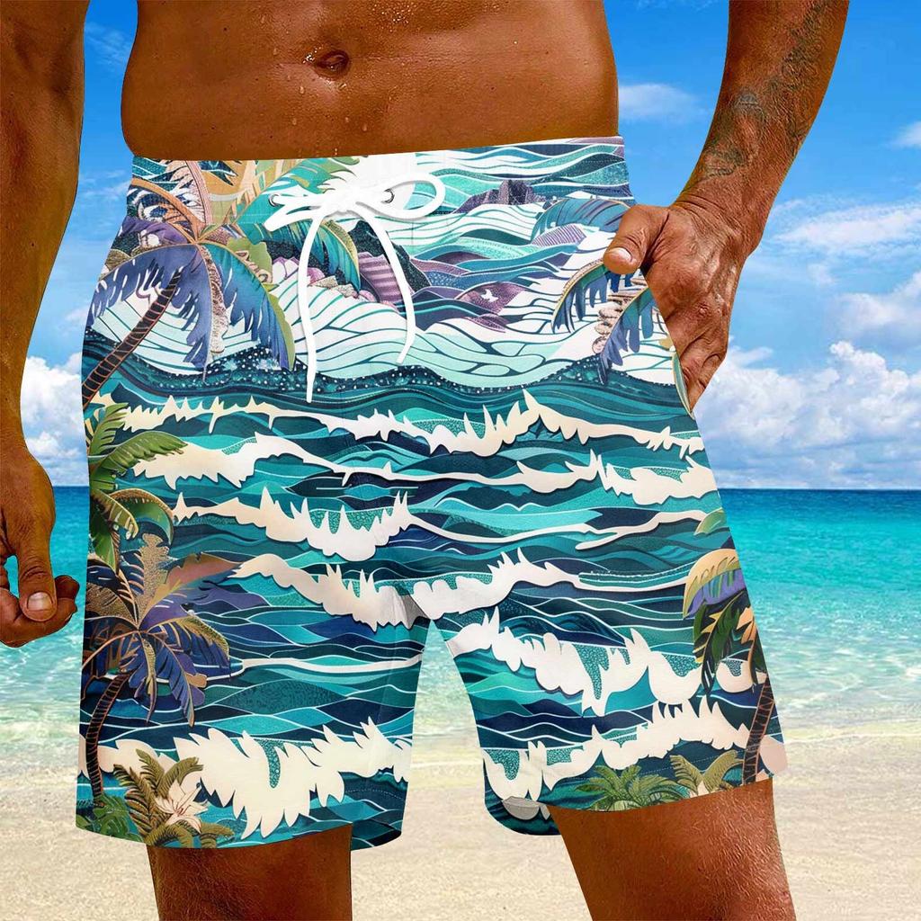 Мужские модные гавайские принты с эластичной талией, повседневные штаны для йоги, пляжные шорты