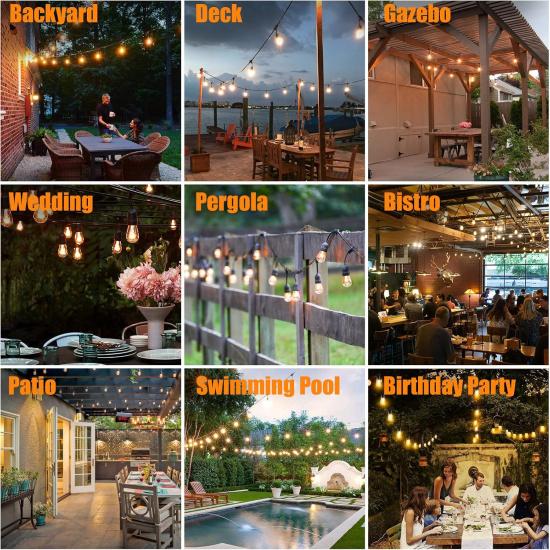 Achin Outdoor String Lights 150 Feet LED Waterproof Patio Lights with 50 Shatterproof Dimmable Warm Edison Bulbs String Lights for Outdoor Gazebo