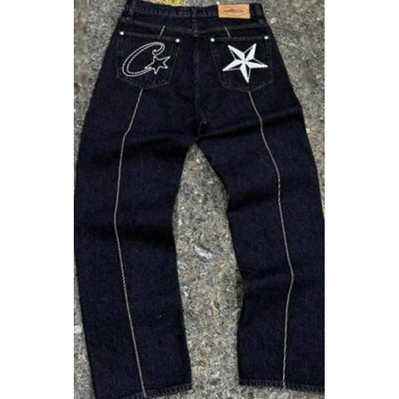 Джинсовая куртка Corteiz Streetwear с вышивкой в виде звезды Прямой крой Рваные джинсовые шорты Мужские