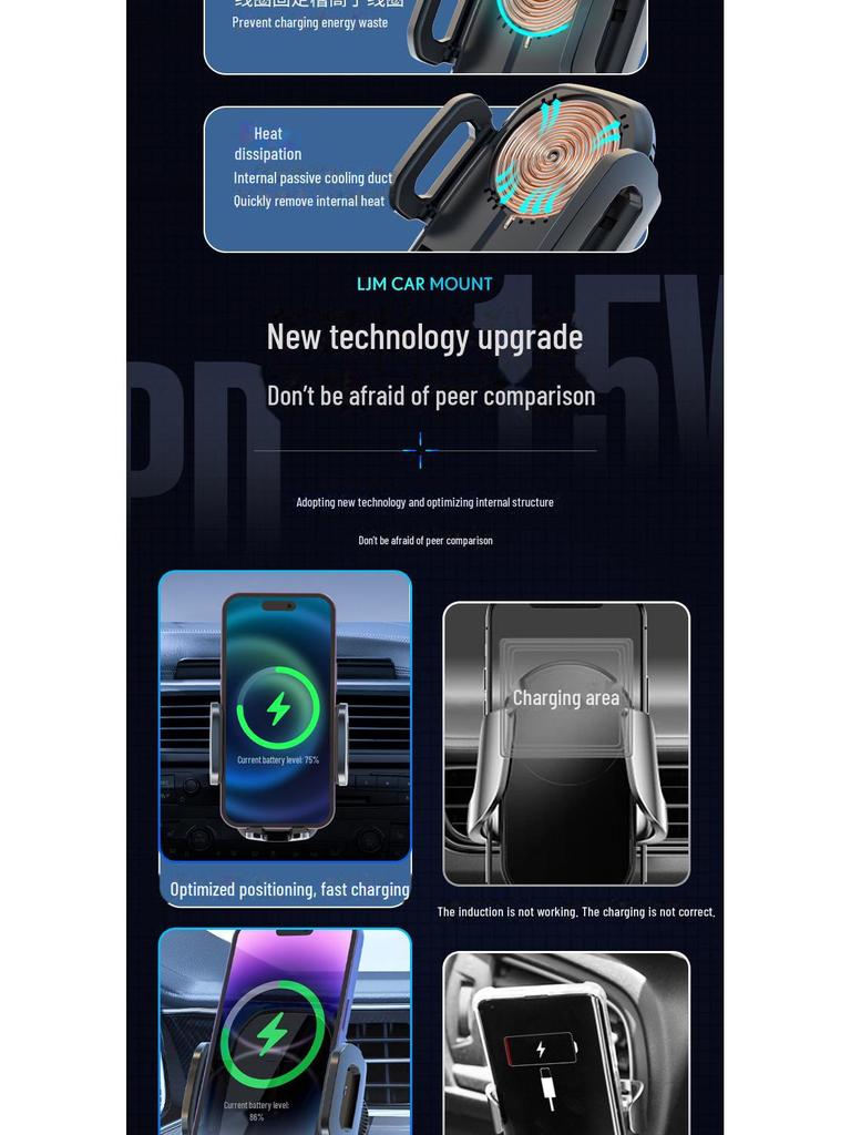 Универсальный беспроводной автомобильный держатель для телефона и навигатора мощностью 15 Вт с функцией быстрой зарядки