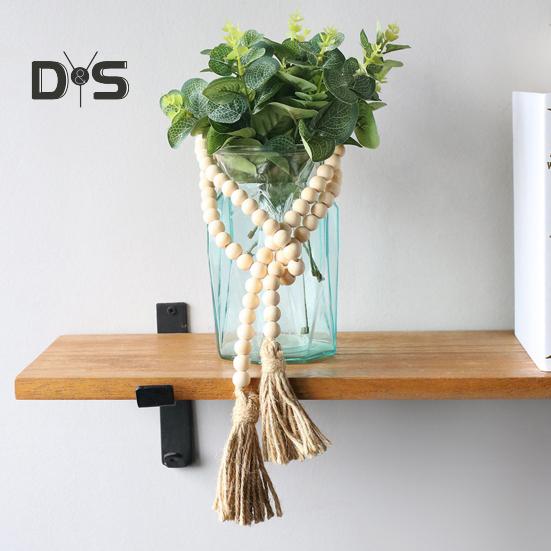 Wood Bead Garland Farmhouse Wall Hanging Decoration DIY Rustic Tassel Boho Bead String Ornament for Plant Pots Candle Holders