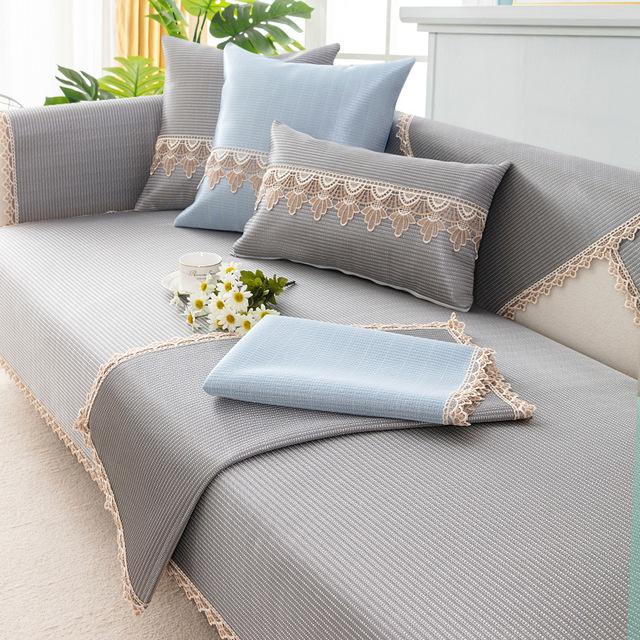 Чехол для дивана из ледяного шелка, летний четырехсезонный универсальный нескользящий чехол для дивана, сиденья, кружевное полотенце для дивана для гостиной, чехол для дивана