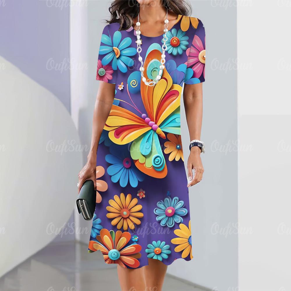 Новое женское платье миди с принтом бабочек летнее элегантное платье женское платье с короткими рукавами модная одежда больших размеров