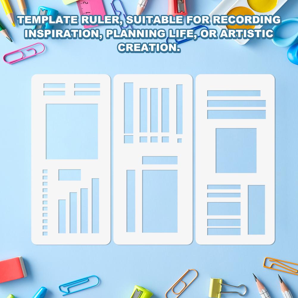 Набор из 3 трафаретов Инструменты для черчения Многоразовые шаблоны Шаблоны для планировщика Шаблоны для рисования Шаблоны для чек-листов для коробок Линий и ежедневного планирования