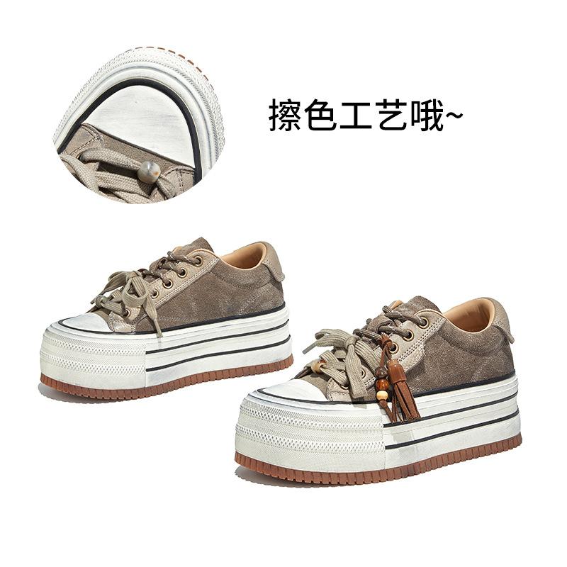 The First Layer of Cowhide Polished White Shoes Women's 2025 Autumn New Thick-soled Heightening Board Shoes Casual Shoes Versatile Women's Shoes