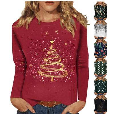 Женская мода, повседневная блузка с длинным рукавом и круглым вырезом, пуловер с принтом