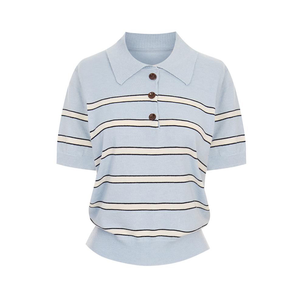 PAIGEFLYNN Button Collar Stripe Knit_P6Bkn005C