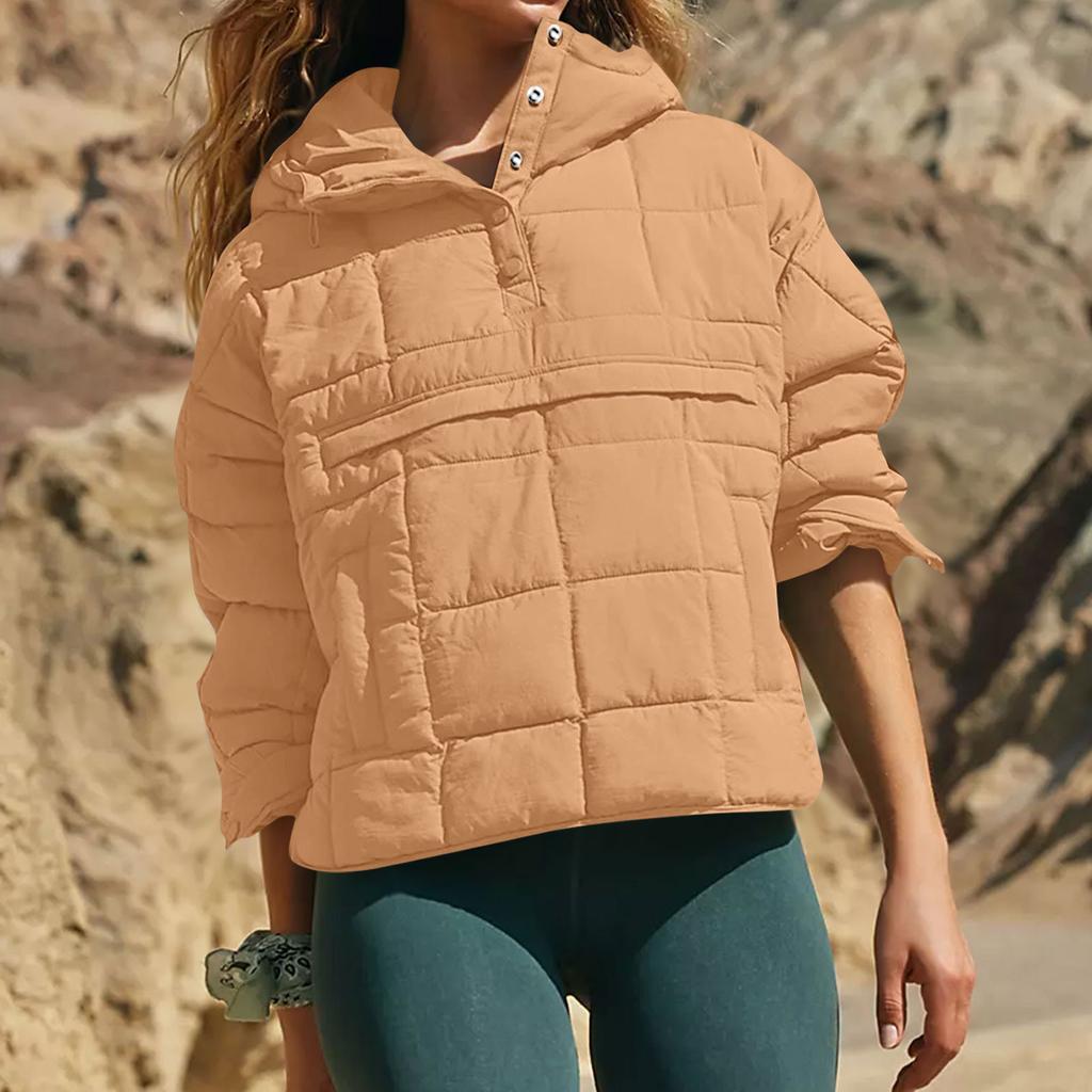 Women's Quilted Jacket Lightweight Long Sleeve Button Jacket Warm Winter Jacket Jacket with Pockets