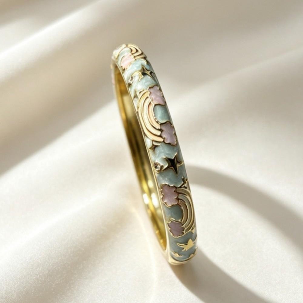 Macaron Color Vintage Cloisonne Bangle Enamel Women's Hand Bracelet Stars Moon Bangle Ladies