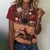 Vintage Cowboy Print Summer New Women's T-shirts Casual Short Sleeves Pullover O-neck Tops Loose Tees Oversized Women Clothing