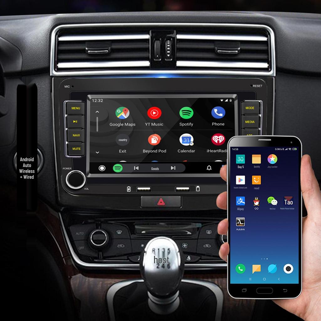 7-дюймовый MP5 плеер для автомобиля с двойным чипом, Bluetooth, Android Auto, беспроводным CarPlay и GPS-навигацией