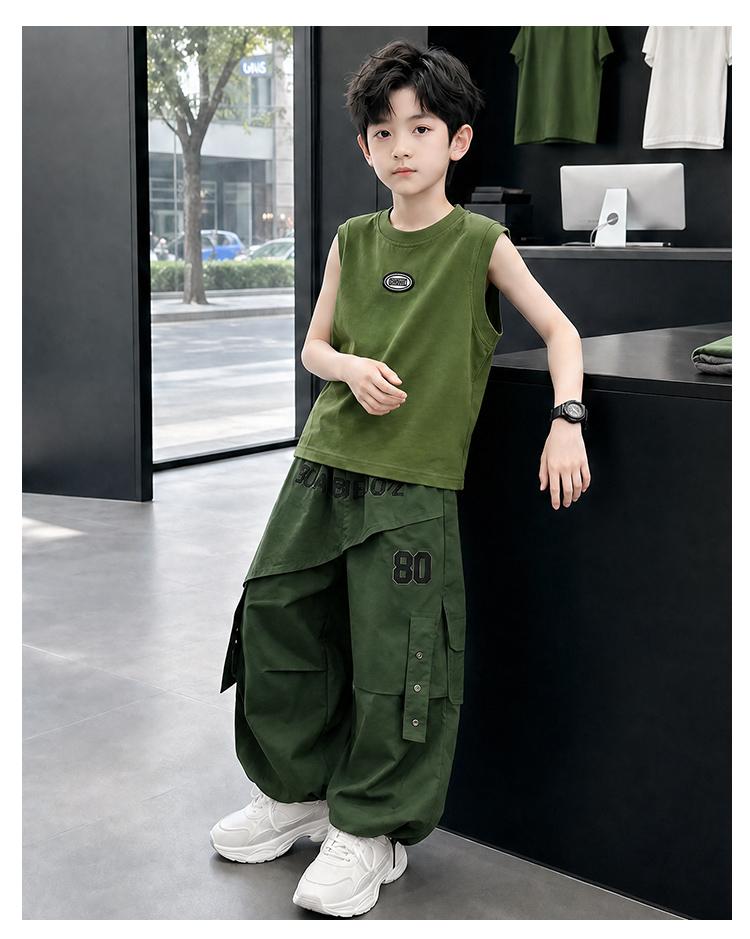 Boys' Sleeveless Summer Thin Style 2026 New Style Boys' Rascal Handsome Casual Middle and Large Children's Loose Summer Clothing Children's Set