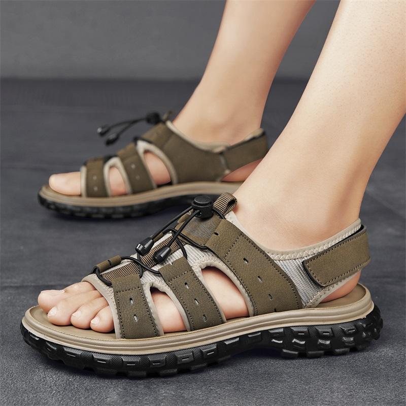 Мода 2024 года, новые сандалии ручной работы, мужские дышащие летние туфли, мужские сандалии для отдыха на открытом воздухе, противоскользящие пляжные сандалии, полые туфли