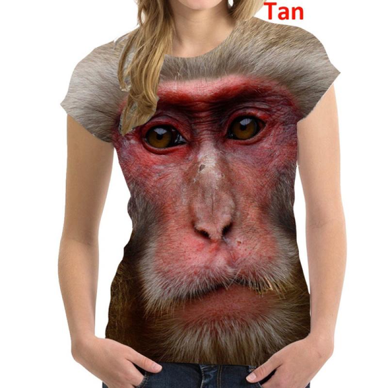 Женская новая футболка с 3D забавной обезьянкой 3D, индивидуальная повседневная крутая рубашка с коротким рукавом с изображением животных