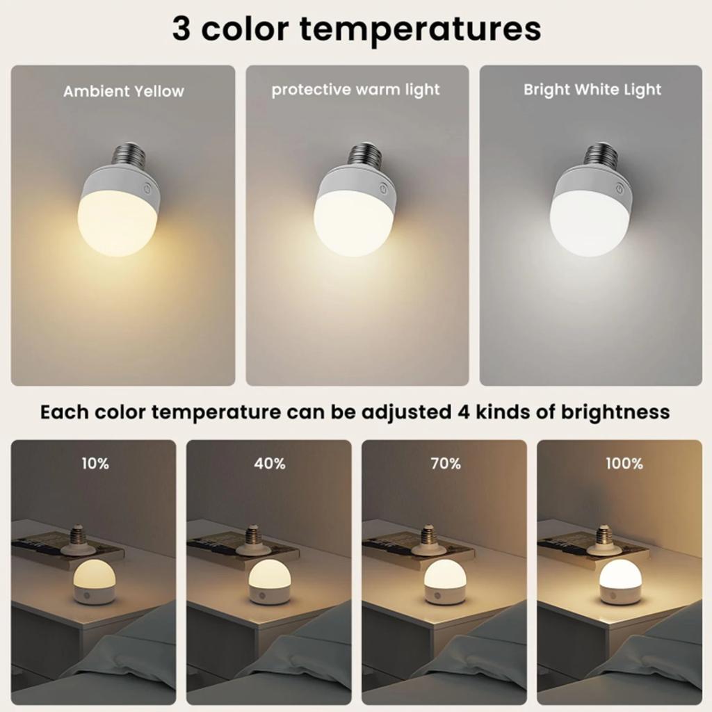 Rechargeable Light Bulbs with Remote Control E26/E27 Screw Mouth Atmosphere Light Bulb Timeable RGB Dimmable Magnetic Attraction
