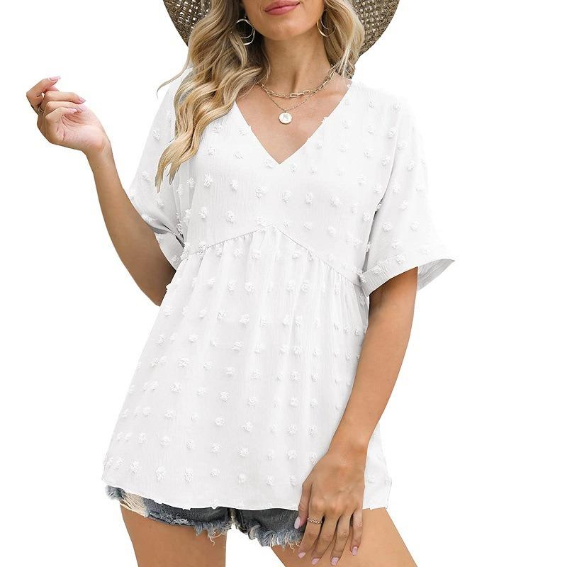 Плюс Размер Женский Летний Новый V-образный Вырез Свободные Рукава Топ