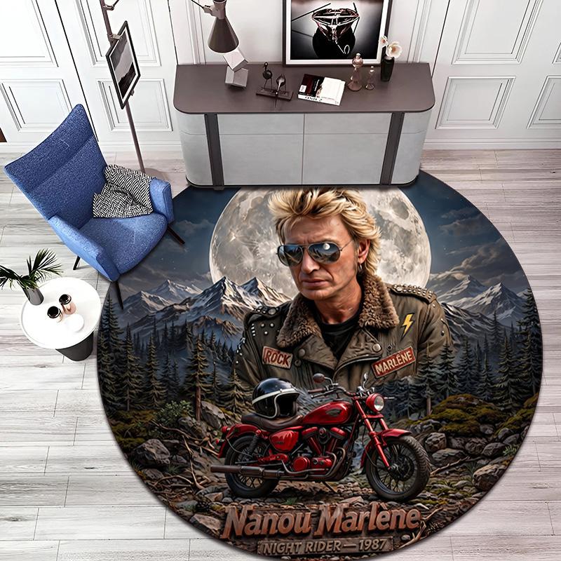 French legendary rock singer and actor Johnny Hallyday Round Carpet Soft Home Decoration Corridor Table and Chair Anti slip Outdoor Floor Mat rug H25