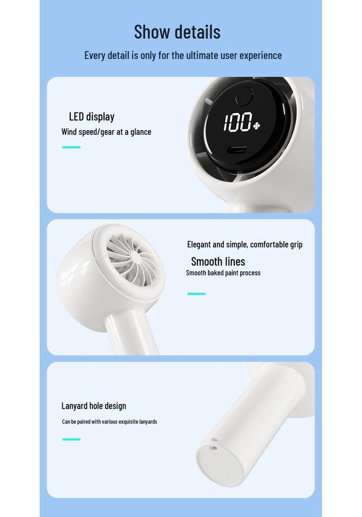 2026 Portable USB Rechargeable Handheld Mini Hurricane Fan with Digital Display