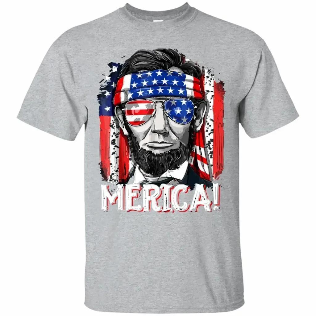 4th of July American Flag Abe Lincoln Murica TShirt 100 Cotton ONeck Summer Short Sleeve Casual Mens Tshirt Size S3XL