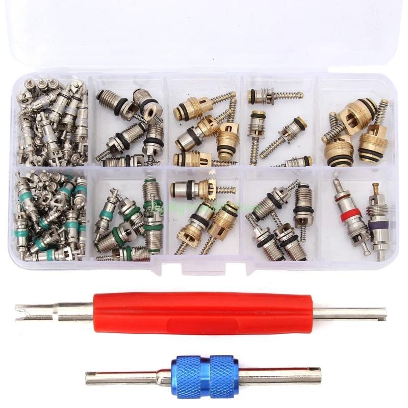 24TE 102x/Set R134A Car Auto Air Conditioning for Valve Set with 2 Way Remover Tool Kits for Repairing Car Syste