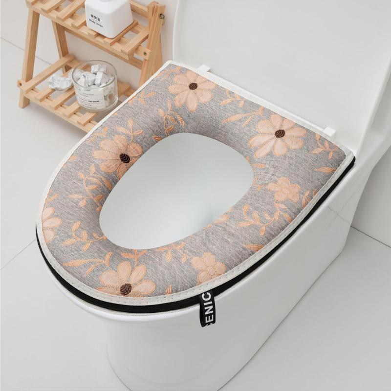 Floral Green Cotton Linen Toilet Seat Cover