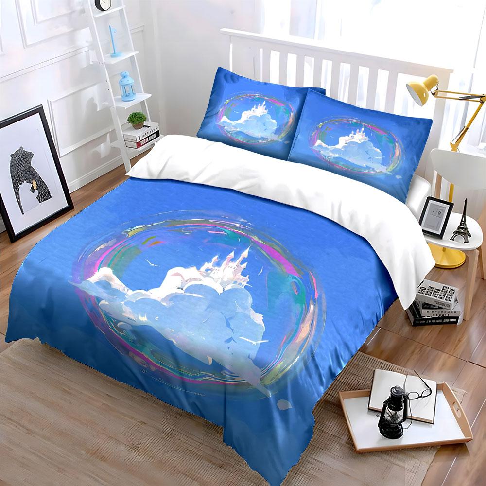 Fantasy Castle Artwork Set Bedding Set with 1 Duvet Cover 2 Pillowcases Single Double King Queen, Gift