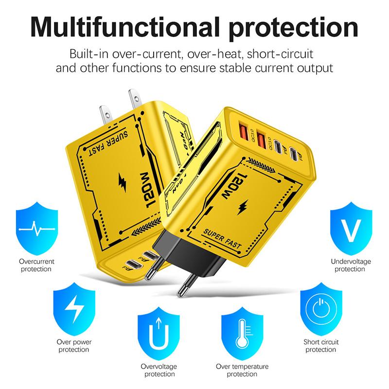 Быстрое зарядное устройство 120 Вт Type-C USB PD Quick Charge 3.0 Адаптер US EU для iPhone 15 14 Samsung Xiaomi Huawei USB C Зарядка телефона от сети