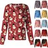 Women's Casual Long-sleeved Single-breasted Christmas Printed Protective Clothing Cardigan Top