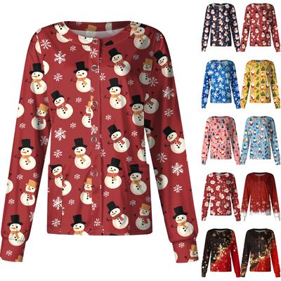 Женский повседневный однобортный однобортный защитная одежда с рождественским принтом и длинными рукавами, кардиган, топ