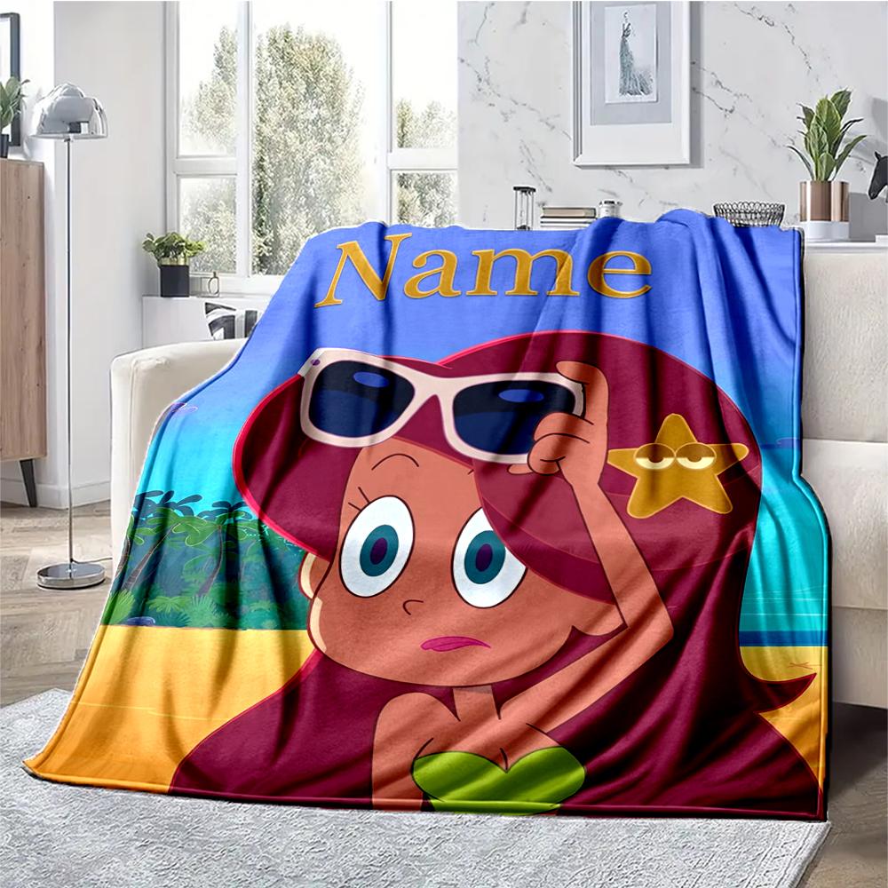 Custom Name Zig & Sharko Theme Printed Blanket - Perfect for Couch, Bed, Travel & Outdoor Use | Machine Washable, Cozy & Durable.