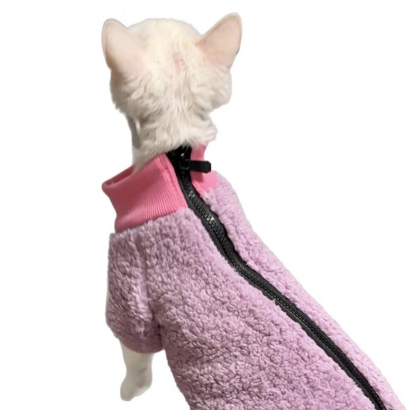 Sphynx Devon Cat Clothes Winter Thick Belly Protection Four-legged Zip Fleece Pet Outfit