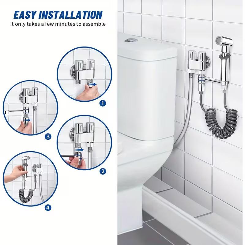 1Pcs/Set High Pressure Handheld Toilet Bidet Sprayer with Spray Gun Dual Mode Nozzle Bracket & Hose for Bathroom Toilet Cleaning