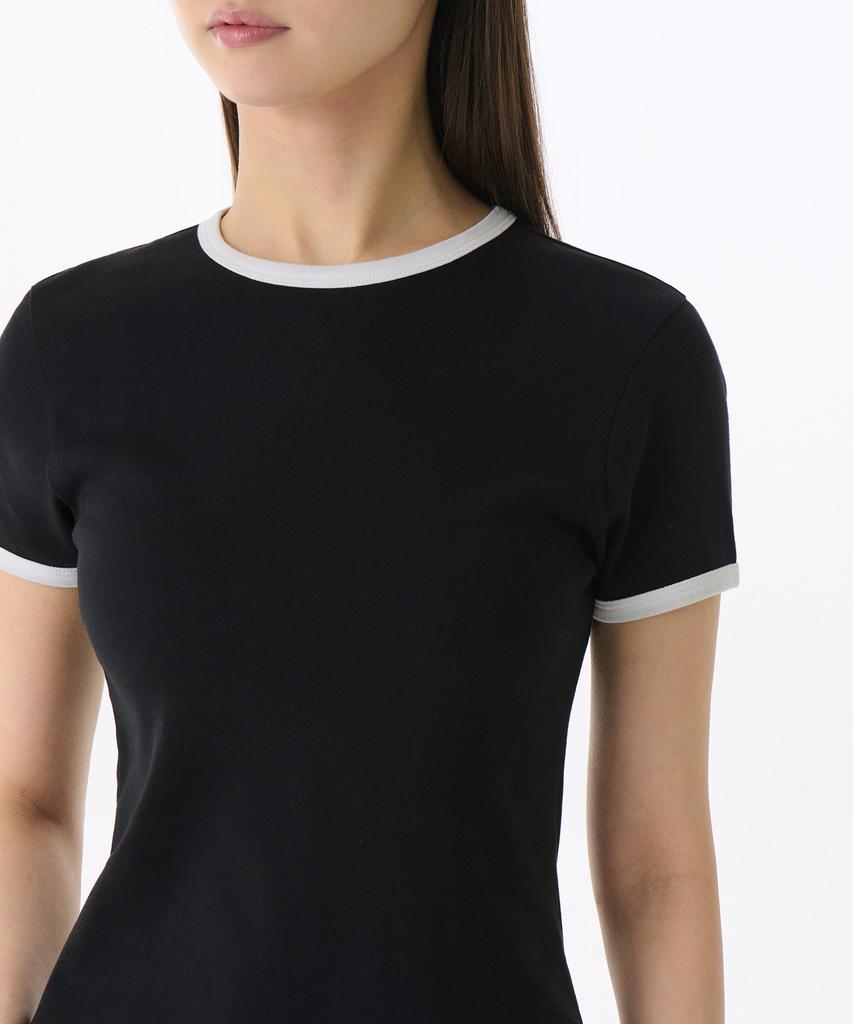 MUSINSA STANDARD WOMAN Женское облегающее мини-платье из джерси с воротником-стойкой [Черный/Белый]