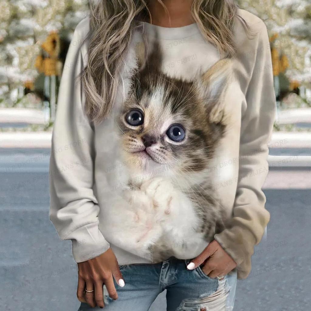 Animal Cat 3d Print Hoodies Women Fashion Crewneck Hoodie Cartoon Kawaii Graphic Coats Women Sweats Oversized Clothing Manga