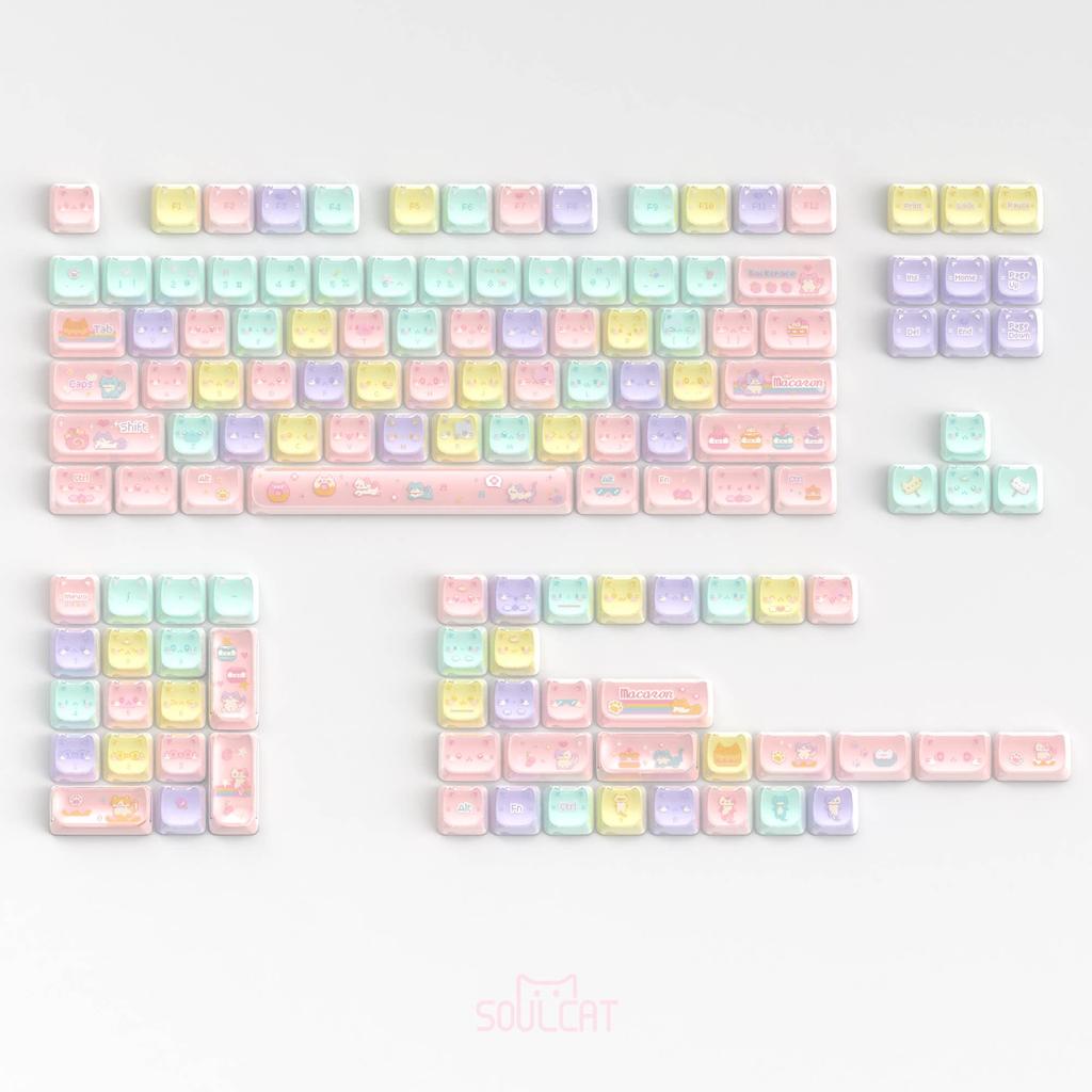 SOULCAT Macaron Meow Theme Keycaps 134Key PC Custom Cute Personalized Keyboard Cap MAO Profile Keycaps for Mechanical Keyboard