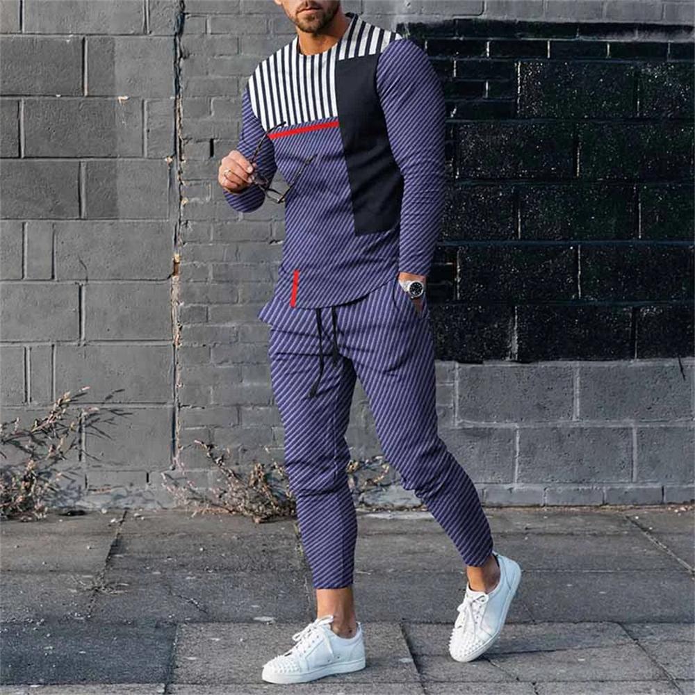 Мужской винтажный спортивный костюм на весну и осень, повседневный комплект из двух предметов: футболка с длинным рукавом и брюки, уличная спортивная одежда 2024 года