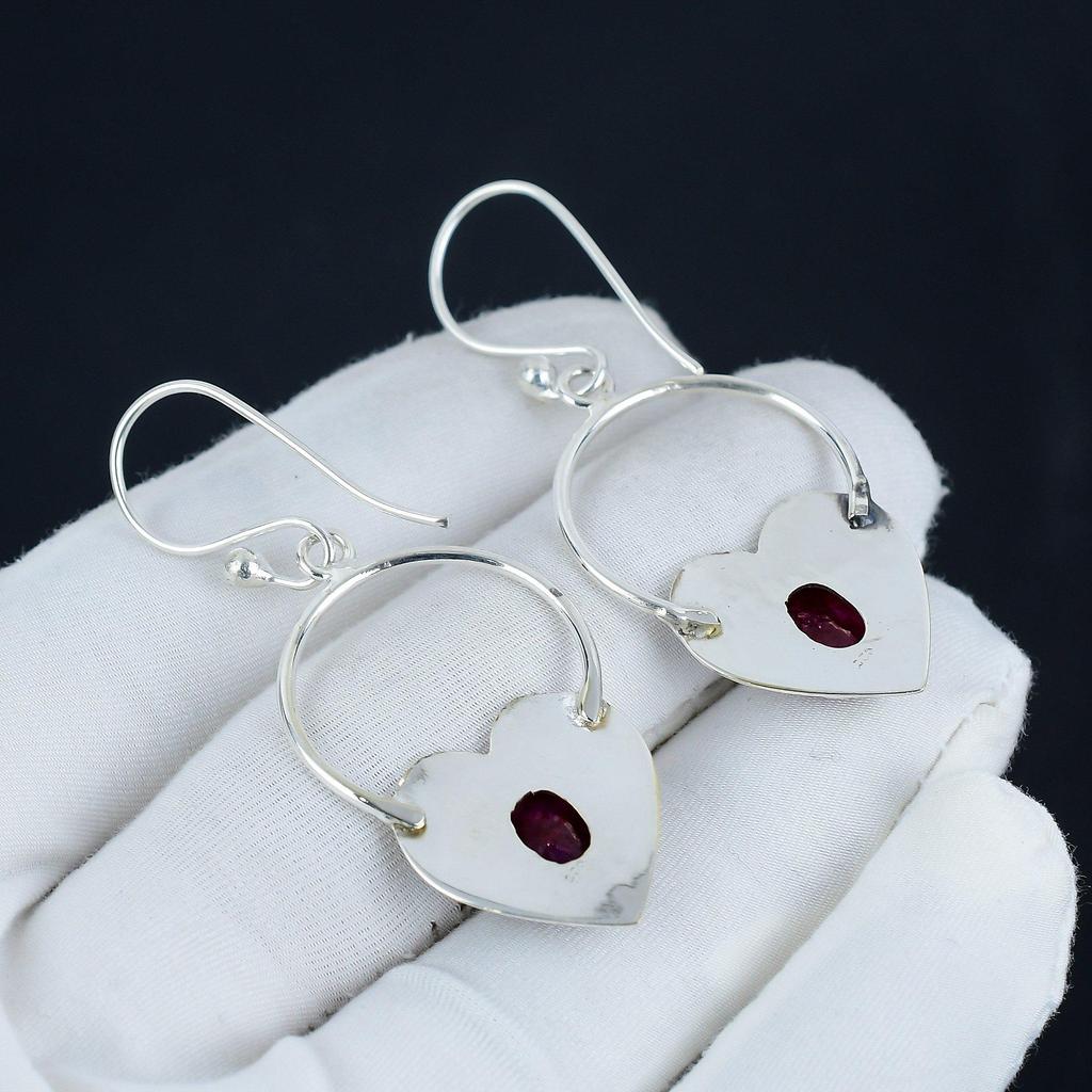 Изящные серьги в форме сердца с рубиновым камнем из кашмира, серьги из стерлингового серебра 925 пробы, серьги-подвески ручной работы в стиле бохо из серебра, подарок из ваты