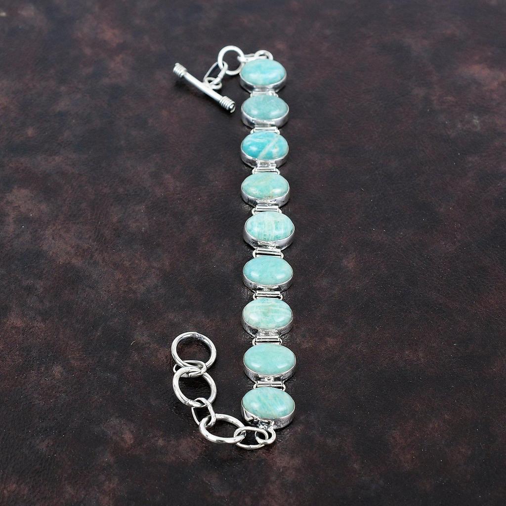 Браслет из амазонита, браслет из стерлингового серебра 925 пробы, ювелирные изделия из драгоценных камней, регулируемый браслет-цепочка, серебряные украшения ручной работы, элегантный браслет для подарка