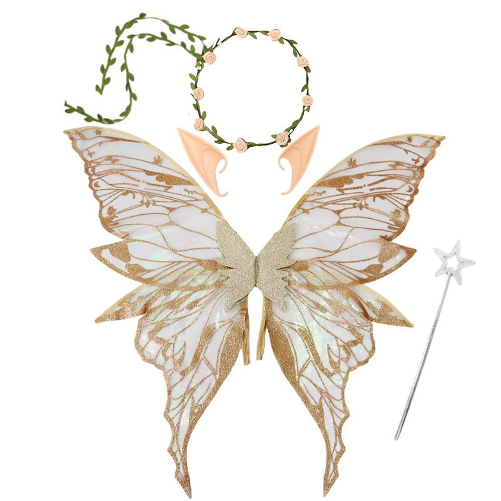 Star Wand Fairy Butterfly Wings Flower Crown Sparkling Angel Wings Fairy Costume Set  Halloween