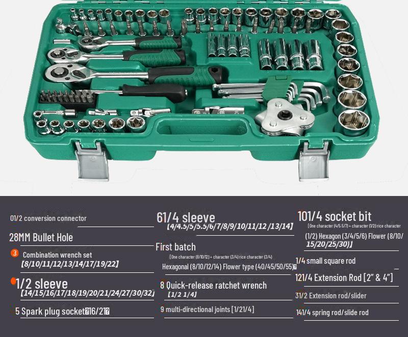 Набор из 121 инструмента: гаечный ключ с храповым механизмом и торцевой головкой с удлинителями
